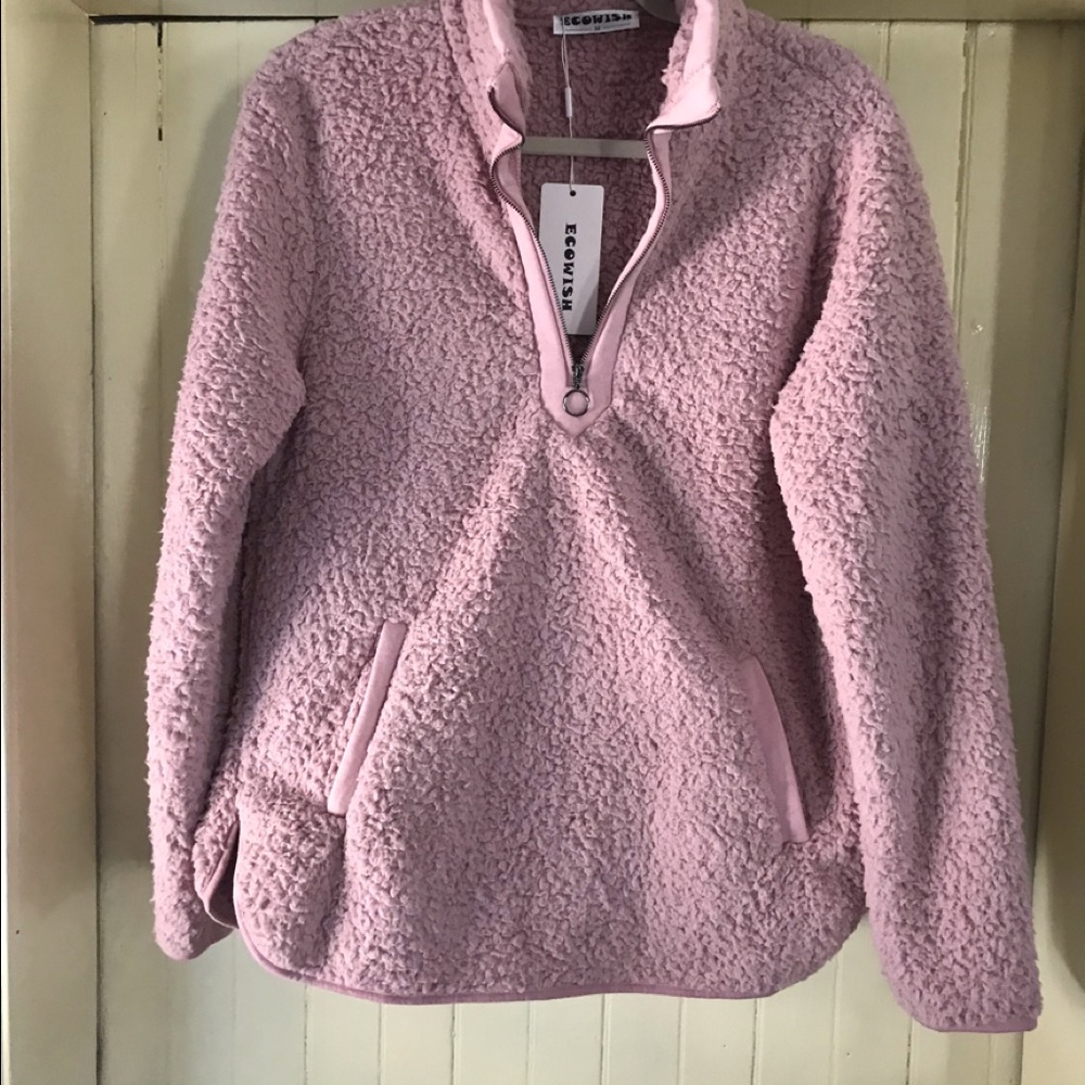 Eocwish M zip up front Pink fuzzy type top
